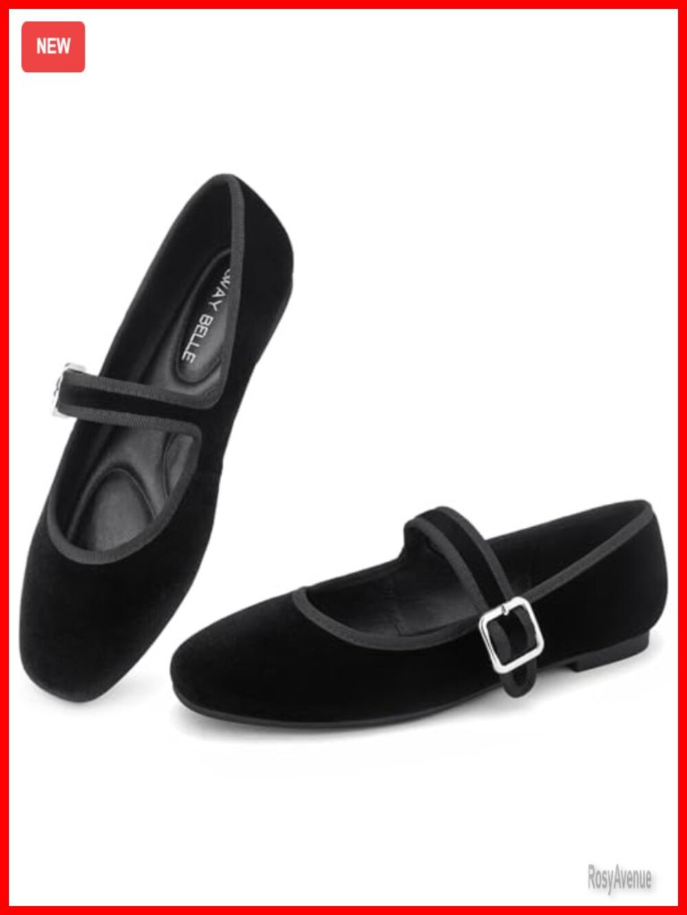 SWAY BELLE Women's Velvet Mary Jane Flats Square Toe Slip On Ballet Shoes